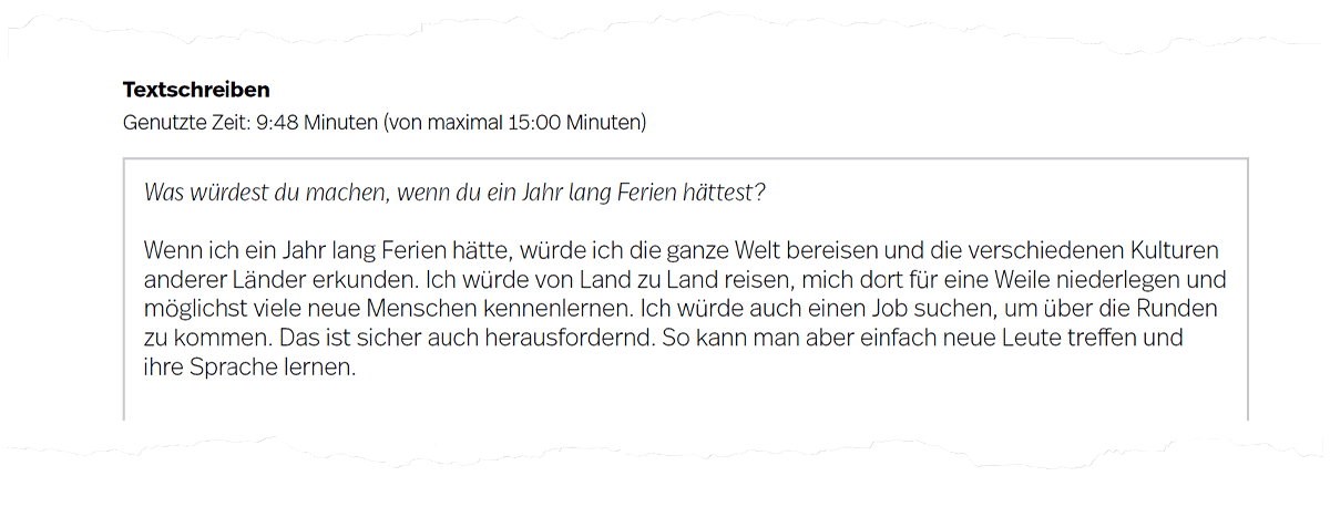 Abbildung 6. Beispielhafte Aufgabe Textschreiben auf Seite 4 der Auswertung.