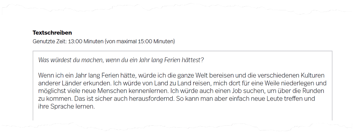 Abbildung 6. Beispielhafte Aufgabe Textschreiben auf Seite 4 der Auswertung.