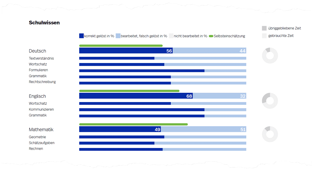 Abbildung 4. Beispielhafte Rohwerte des Schulwissens auf Seite 2 der Auswertung.