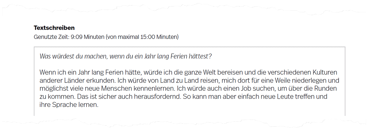 Abbildung 6. Beispielhafte Aufgabe Textschreiben auf Seite 4 der Auswertung.