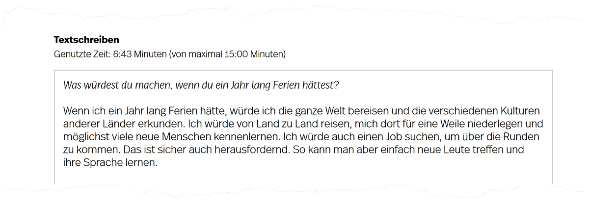 Abbildung 6. Beispielhafte Aufgabe Textschreiben auf Seite 4 der Auswertung