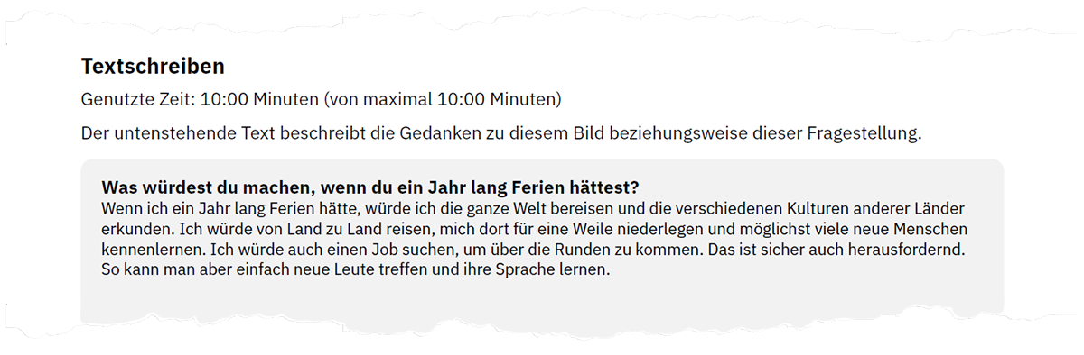 Abbildung 6. Beispielhafte Aufgabe Textschreiben auf Seite 4 der Auswertung