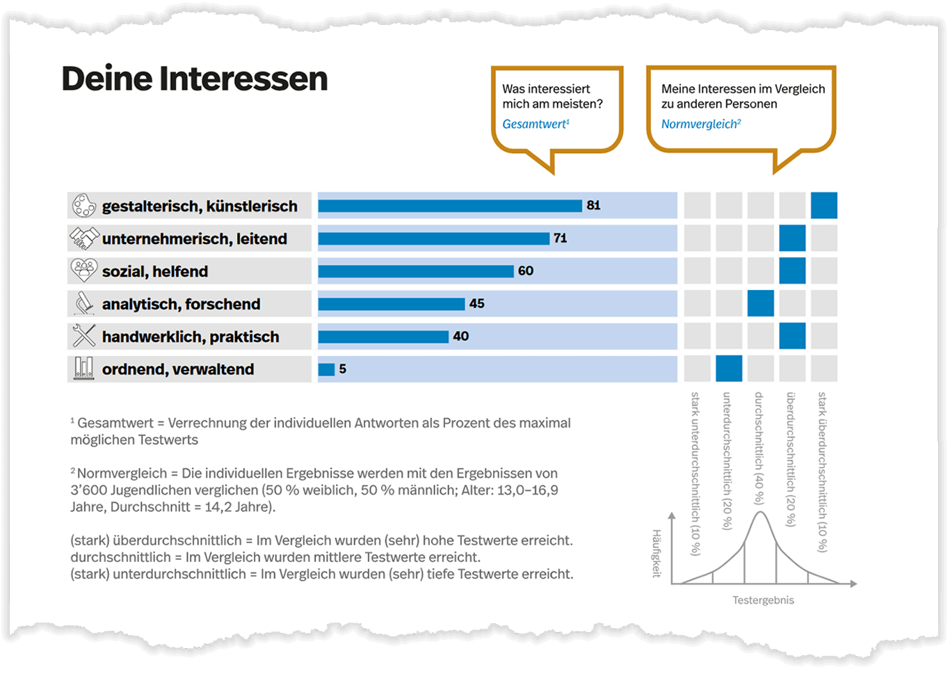 Auswertung des individuellen RIASEC-Profils im PDF-Ergebnisbericht