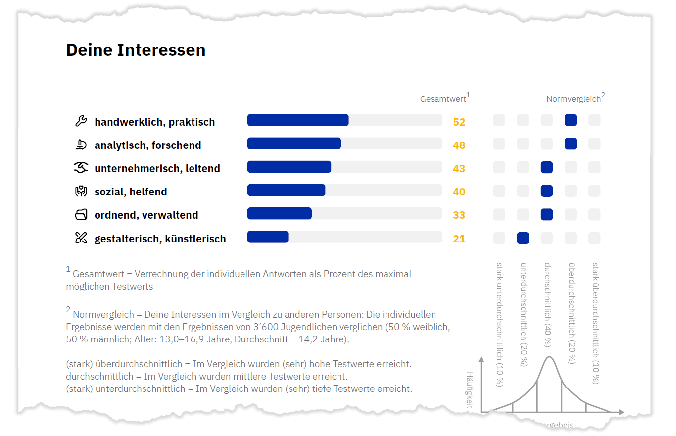 Auswertung des individuellen RIASEC-Profils im PDF-Ergebnisbericht