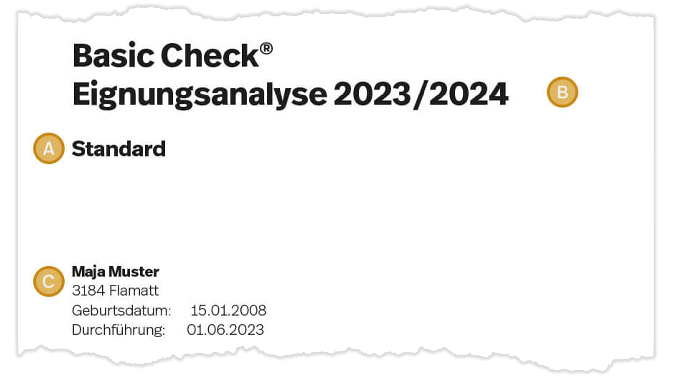 Basic Check: Seite 1 der Auswertung